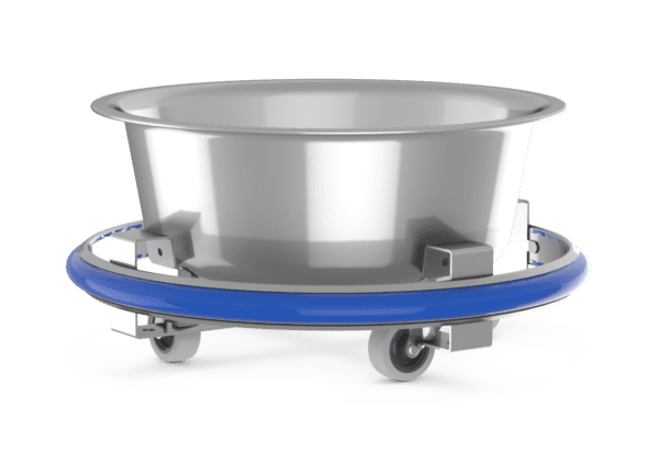 A metallic Stainless Steel Kick Buckets with wheels