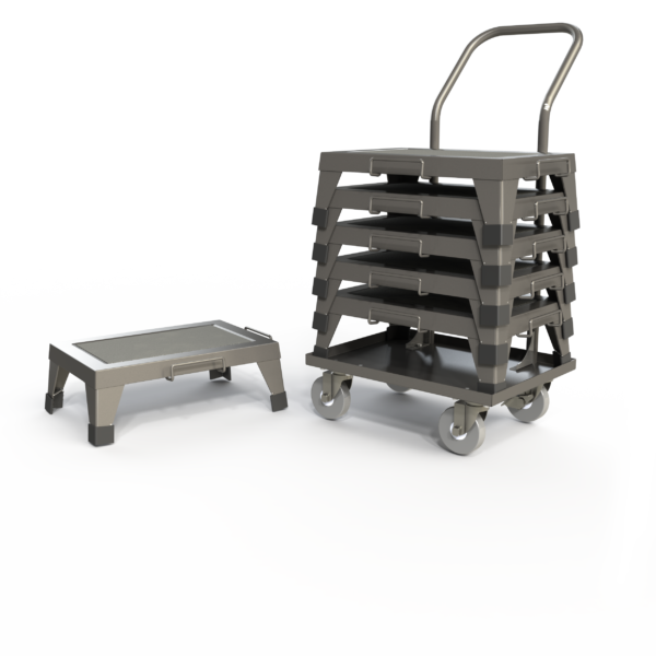 A metallic EZ Stacking Step Stool with no background